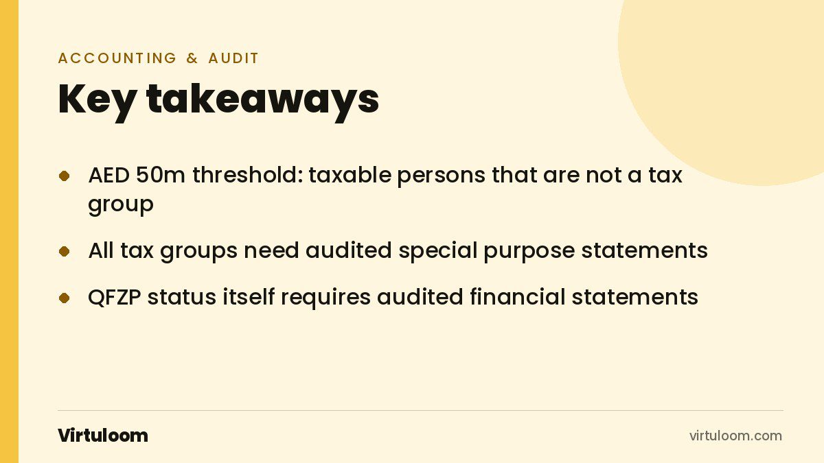 Key takeaways card on who needs audited financial statements in the UAE and by when